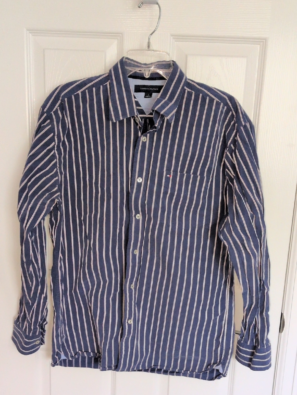 Tommy Hilfiger Blue With White & Red Stripes Long Sleeve Button Down - M